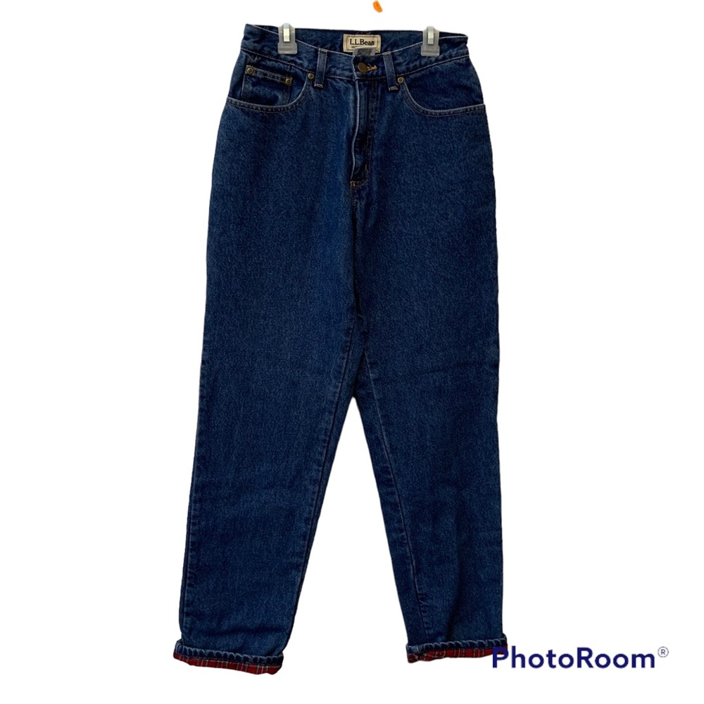 LL Bean Plaid Flannel Lined Straight Leg Jeans
